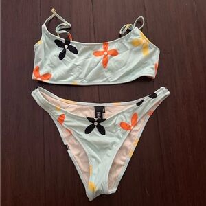 Triangl Floral Bikini Set with Orange and Black Accents
